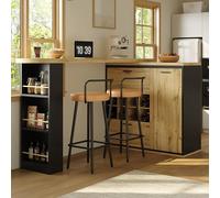 Extendable Kitchen Table with 2 Large Drawers Wine Rack & Open Shelves Versatile Dining Island for Kitchen Dining Room & Home Office 138-220x39x105cm (Wood Finish)