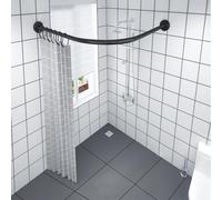 Extendable L-Shaped Shower Curtain Rod Curved Stainless Steel No-Drill Rail for Bathroom Bathtub or Closet - Adjustable Size A Stylish Black Finish