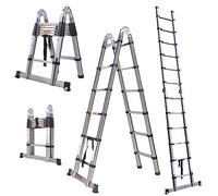 Extendable Ladder 2.5m + 2.5m Telescopic A Frame Ladder, Multi-purpose Ladder Folding Ladder, Stainless Steel EN131 Collapsible Ladder for Household Loft Warehouse Outdoor, 150kg / 330lbs