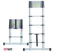 Extendable Ladder Aluminium 3.8M Max Height 12 Tread Wide Base Stabaliser Bar