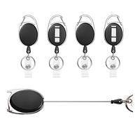 Extendable Lanyard, Pack of 4, Retractable ID Card Holder, with Key Ring, Belt Clip, Key Ring, Extendable Strong, for Card Holder, ID, Keys, ID Card Holder (Black, Pack of 4)