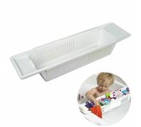 Extendable Luxury Plastic Bath Caddy Tray for Bathtub - Bathroom Shower Organizer Adjustable Length Bath Bridge Rack