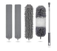 Extendable Microfiber Duster,Feather Duster 5PCS Kit with Telescopic Extension Pole, Detachable Bendable and Reusable Gap Hand Crevice Brush,Hand Duster for Cleaning High Ceiling Fans, Cars, Blinds