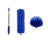 Extendable Microfiber Duster with Washable Head, Flexible Bendable Pole for High Ceiling Fans Blinds Roof Cleaning, Blue, 3-Pack