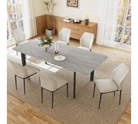 Extendable Modern Dining Table Set with 4 8 Slish Chairs Grey MDF Table (160 200cm) for Living Room Contemporary Dining Room Fur