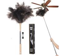 Extendable Ostrich Feather Duster, 50 inches Natural Fluffy Feathers for Home Cleaning, Soft, Durable, Reusable for Office Cleaning High Ceilings, Fans, Furniture, Blinds,Roof Dusting