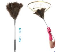 Extendable Ostrich Feather Duster [7-51in] - Reusable Ostrich Feather Duster with Metal Handle - Cleaning Lights, Doorways, Skirting, Cupboards, Ceilings, Chandelier, Glass (130cm/51.18 inch)