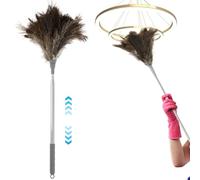 Extendable Ostrich Feather Duster [7-75in] - Reusable Ostrich Feather Duster with Metal Handle - Cleaning Lights, Doorways, Skirting, Cupboards, Ceilings, Chandelier, Glass (190 cm/74.8 inch)