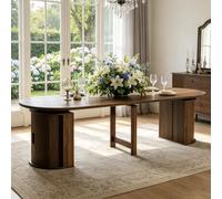 Extendable Oval Dining Table 47"-118" for 4-12 People Walnut Wood Grain 5 Adjustable Lengths Dual Hidden Storage Fluted Sliding Doors - Perfect for Kitchen & Dining Room