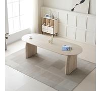 Extendable Oval Dining Table 59-90.5" for 6-10 Modern Wooden Kitchen Table with Sturdy Dual Pillar Base Ideal for Family Gatherings & Dining Room Decor