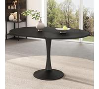Extendable Oval Dining Table Minimalist Design Space-Saving Kitchen Table for 4-8 People Smooth Black Finish Round MDF Top Modern Home Furniture