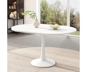 Extendable Oval Dining Table Minimalist Design Space-Saving Kitchen Table for 4-8 People Smooth Black Finish Round MDF Top Perfect for Modern Homes