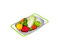 Extendable Over The Sink Colander Basket(32-42cm),Stainless Steel Fine Mesh Draining Baket for Kitchen,Draining Pasta,Washing Vegetables,Rice,Fruit and Dish Storage-Green-2.5Quart-Green Sink Strainer