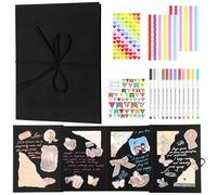 Extendable Photo Albums 66 Pages - Accordion-Style DIY Scrapbook 300GSM Thick Paper, Stretchable Folding Notebook for Christmas Art & Memory Keeping (Black) DS01A4BK34