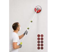 Extendable Pole Sander for Drywall, Aluminum Alloy Manual Wall Sander with 360° Swivel Head & Silicone Edge, Telescopic Sanding Tool with Foam Grip, 10-Pack Sandpaper Assortment Included