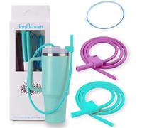 Extendable Premium Reusable Silicone Straws + Innovative Design - 35" Long, Fits 40 & 30 oz Tumblers, Flexible & Easy Sip, Safe, Accessories for Stanley Tumbler (Blue Combination)
