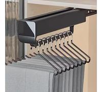 Extendable Pull Out Closet Rod - Adjustable Valet Rack for Pants, 30kg Capacity, Retractable Aluminum Alloy Hanger, Double Row Buffer Damping Wardrobe Organizer (Black)