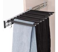 Extendable Pull Out Closet Rod - Stainless Steel Extendable Clothes Rail, Closet Pull Out Trousers Rail, Space-saving For 9 Trousers, Non-Slip Flocking, Polished Finish, Right