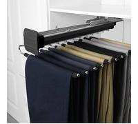 Extendable Pull-Out Pants Rack - Space-Saving Steel Hanger Bar for Trousers, 11/22 Arms Closet Organizer, Top-Mounted Single Row for Efficient Storage (Black)