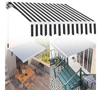 Extendable Retractable Awning for Balcony & Garden Manual Canopy with Crank Handle & Fittings Black & White 4x2.5m Outdoor Sun Shade Solution