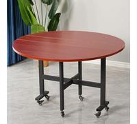 Extendable Round Dining Table Cact Folding Kitchen Table for Small Spaces Wooden with 6 Casters Perfect for Home Kitchens & Dining Rooms Red Walnut Finish 130cm/51.2in