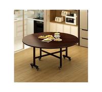 Extendable Round Drop Leaf Dining Table for Smals - Flip-Top Walnut Kitchen Desk with Locking Wheels for Work Study & Dining (100cm)