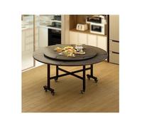 Extendable Round Folding Dining Table with Drop Leaf - Space-Saving Flip-Top Kitchen Desk on Locking Wheels for Easy li - Ideal for Dining Work and Study (Gray 140cm)
