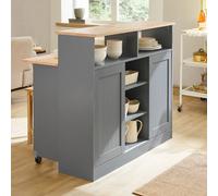 Extendable Rubberwood Worktop Sideboard Sliding Door Kitchen Island Cabinet With Wheels, Sobuy Fsb36-Hg, 110X97X68Cm - Grey