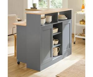 Extendable Rubberwood Worktop Sideboard Sliding Door Kitchen Island Cabinet With Wheels, Sobuy Fsb36-Hg, 110X97X68Cm - Grey
