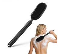 Extendable Silicone Back Scrubber for Shower, 37-70cm Long Handle Body Brush for Exfoliating and Deep Cleaning, Double-Sided Bath Brush for Men, Women and Elderly, Non-Slip & Hygienic (Black)