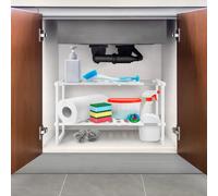 Vivo Technologies Extendable Sink Shelf 2 Tier Adjustable Under Sink Rack, Multi-Purpose Storage Rack Organizer with Stainless Steel Tubes for Kitchen Bathroom,43-73cmx25x38.5cm