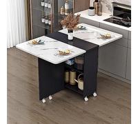 Extendable Small Dining Table Mobile Folding Drop Leaf Kitchen Table with 6/8 Wheels & 2 Storage Racks Versatile Space-Saving Dinner Table for Small Spaces