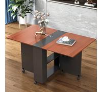 Extendable Small Dining Table Space-Saving Folding Kitchen Table with 6 Wheels & 2-Layer Storage Shelf Drop Leaf Design for Compact Spaces Perfect for Dining & Crafting