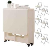 Extendable Solid Wood Dining Table Set for 4-6 with 6 Folding Chairs - Perfect for Kitchen, Dining Room, and Living Room, Space-Saving Design and Stylish Furniture