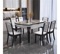 Extendable Solid Wood Dining Table Set with 6 Chairs - Indoor Kitchen Furniture Gray Rock Plate Top Easy Assembly 120x75cm for Family Dining & Entertaining
