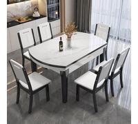 Extendable Solid Wood Dining Table Set with 6 Chairs - Modern White Kitchen Furniture Easy Assembly Rock Plate Top Indoor Dining Room LxW: 120x75cm / 47x29.5in