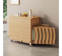 Extendable Solid Wood Drop Leaf Table, Folding Dining Table Set with 6 Padded Chairs, Space Saving Compact Design, for Home Living Room Restaurant Mobile Kitchen Table,1.4m