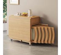 Extendable Solid Wood Drop Leaf Table, Folding Dining Table Set with Chairs, Space Saving Compact Design for Home Living Room Restaurant Mobile Kitchen Table,1.4m