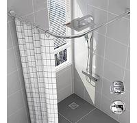 Extendable Stainless Steel Corner Shower Curtain Rod - Curved L-Bar 304 Unperforated Adjustable 80-100cm x 100-140cm - Perfect for Bathroom Space Saving Solution.