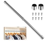 Extendable Stainless Steel Wardrobe Rail, Adjustable Clothes Rail Pole With End Sockets, Heavy Duty Wardrobe Rod Clothing Hanging Tube 32-200cm