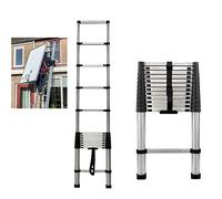 Extendable Step Ladder, 13 Step Telescopic Loft Ladder Folding Straight Ladder Garden Library Engineering Stair Step Ladder, Stainless Steel Material, Maximum Height 12.5FT/ 3.8M