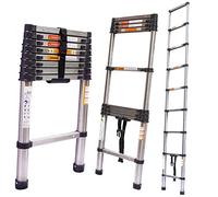 Extendable Telescoping Ladder, Folding Ladders Multi Purpose 2.6M for House, Portable Telescopic Extension Loft Ladders, Stainless Steel Portable Collapsible Library Ladder with Non-Slip Rubber Feet