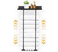 Extendable Towel Rack Bathroom Towel Storage, Adjustable Wall Mounted Double Layered Metal Rack, Self-Adhesive Type & Perforated Shelf, Small Bathroom Organizer Roll Towels Storage
