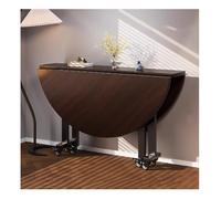 Extendable Walnut Round Drop Leaf Dining Table on Wheels 140cm Folding Kitchen Table for Space Saving Versatile Home Dining Solution