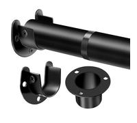 Extendable Wardrobe Pole Black 43-107cm Wardrobe Rails and Fittings 33mm Tube Diameter Stainless Steel Clothes Hanging Pole With Screws and Fixing Sockets for Wardrobes Cloakroom Balconies Bathrooms