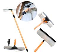 Extendable Window Cleaning Pole 3.5m / 11.5 Feet Telescopic Window Cleaner Kit Soft Head Window Squeegee for Car & Glass Cleaning Rubber Mop Long Metal Pole with 180° Adjustable Handle