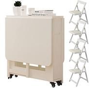 Extendable Wooden Dining Table Set for 4 - Folding Kitchen Room Table with 4 Chairs - Stylish White Dining Furniture for Living Room & Kitchen