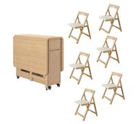 Extendable Wooden Dining Table Set with 4 Chairs - 1.4m Drop Leaf Folding Table for Kitchen Dining Room Living Room Restaurant - Space-Saving Furniture