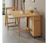 Extendable Wooden Dining Table Set with 4 Chairs Space-Saving Folding Drop Leaf Table for Dining Room Living Room Restaurant Modern Design Easy Storage