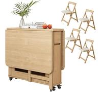 Extendable Wooden Dining Table Set with Drawer Folding Drop Leaf Design Space-Saving Includes 4 Chairs for Kitchen Dining Room Living Room Restaurant